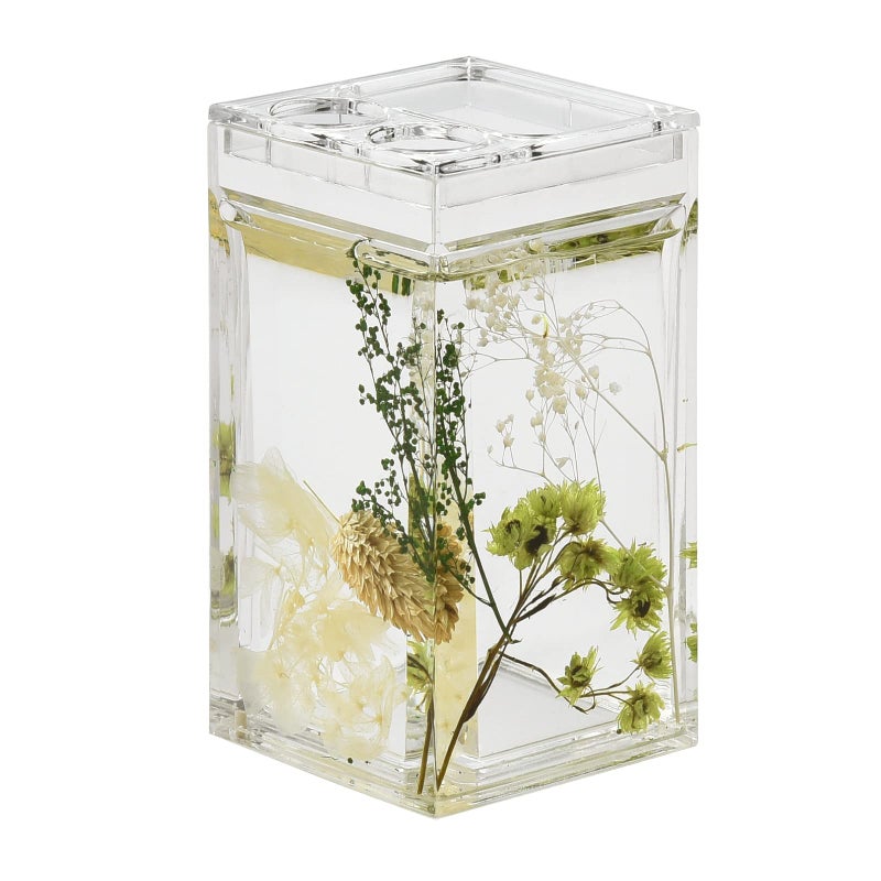 Locco Decor 4 قطع سائل أكريليك 4D عائم بحركة الحمام مجموعة ملحقات زينة الحديقة والنباتات الخضراء وحامل فرشاة الأسنان وموزع الصابون وطبق الصابون - Image 3